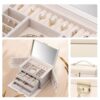 Vlando Velvet Jewelry Box for Women, Large Leather Jewelry Organizer Box with Locked, Mirrored, 3 Drawer for Necklace Ring Earring Organizer, Christmas Gift for Girl and Women - Apricot White - Image 7