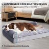 Orthopedic Pet Bed Deluxe Plush L-Shaped Couch with Waterproof Lining Bolster Sleeping Sofa with Removable Washable Cover & Nonskid Bottom for Medium Dogs, Gray - Image 6