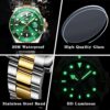 OLEVS Self Winding Watches for Men Green Big Dial Pro Diver Automatic Watch Stainless Steel Waterproof Men Wrist Watch with Silver Gold Tone Watch Men - Image 6