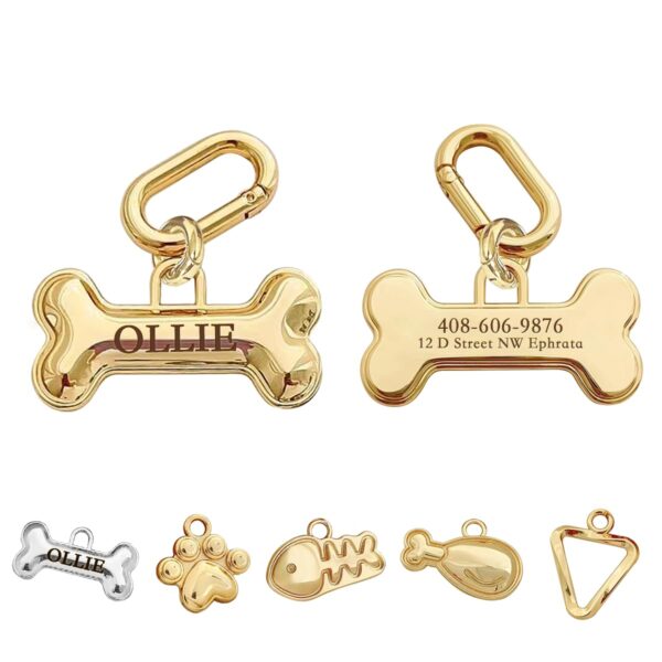 MEMOPAW Dogs Tag Stylish Personalized Double Sided Deep Engraved Cat & Dog Tags Engraved for Pets Bone Balloon Shape Brass