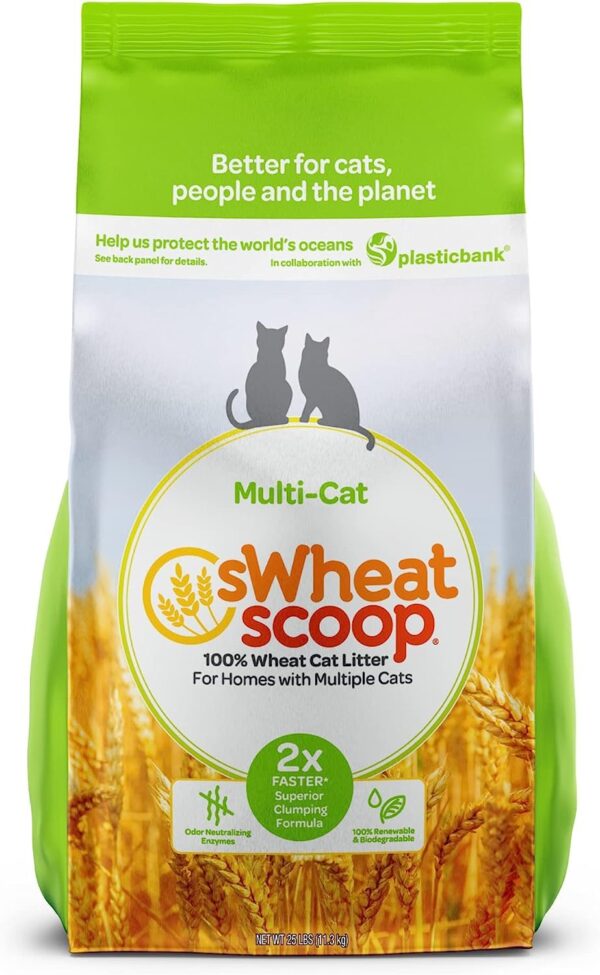 sWheat Scoop Natural Wheat Multi-Cat Litter, Superior Clumping with Odor Neutralizing Enzymes, 25 Pound Bag