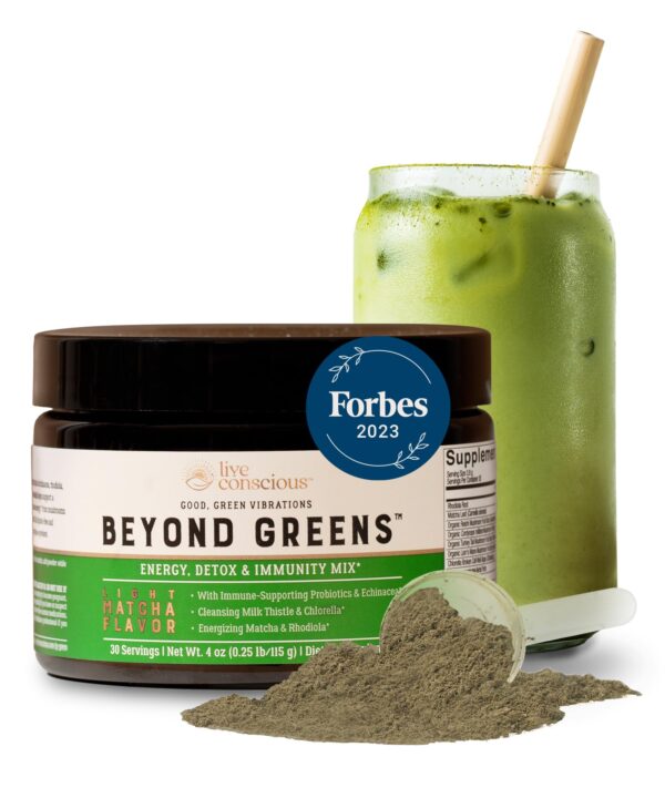 Live Conscious Beyond Greens Superfood Powder - Delicious Debloating Super Greens Powder - Matcha Greens Blend w/Chlorella, Echinacea, Probiotics for Immune Support & Energy