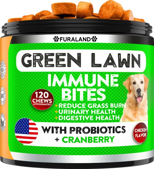 FURALAND Grass Burn Spot Chews for Dogs - Dog Pee Lawn Spot Saver Caused by Dog Urine - Grass Treatment Rocks - DL-Methionine + Digestive Enzymes - Dog Urine Neutralizer for Lawn - Soft Treats